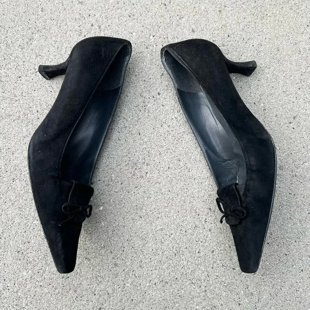 Stuart Weitzman Kitten‎ Heel Vintage Y2K 00's Black Suede 7.5
